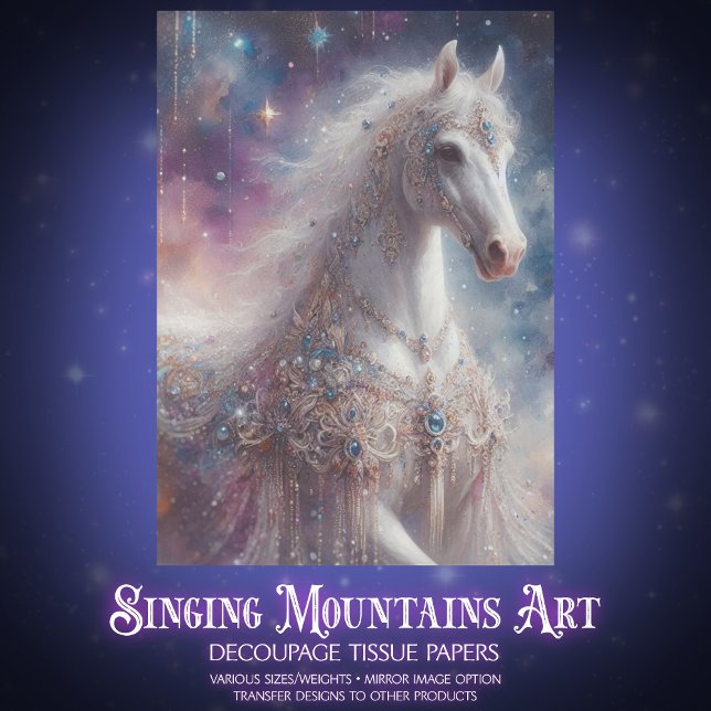 Moonlit Fairytale Mystical White Horse Decoupage Seidenpapier (Von Creator hochgeladen)