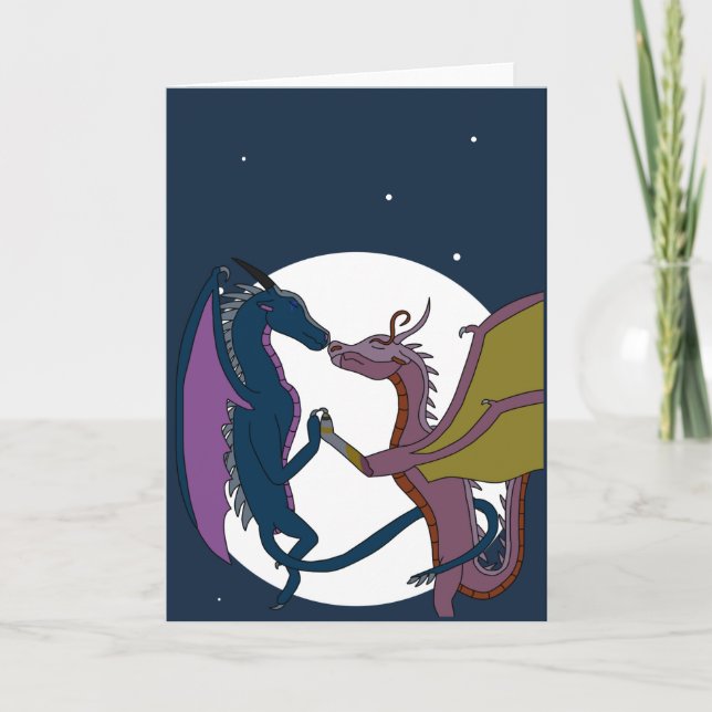 Moonlit Fantasy Dragon Couple Art Love Card Karte (Vorderseite)