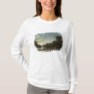Moonlit Fluss-Landschaft mit Hütten T-Shirt