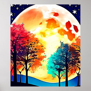 Moonlit Forest Fantasy Art Poster