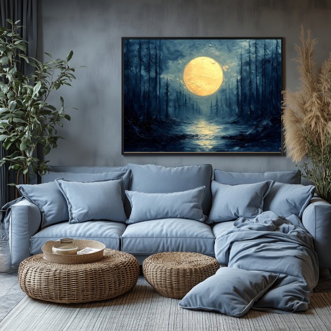 Moonlit Forest Reflection - Abstrakt Blue & Gold Poster (Von Creator hochgeladen)