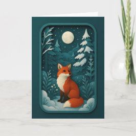 Moonlit Fox in Snowy Forest Card Karte