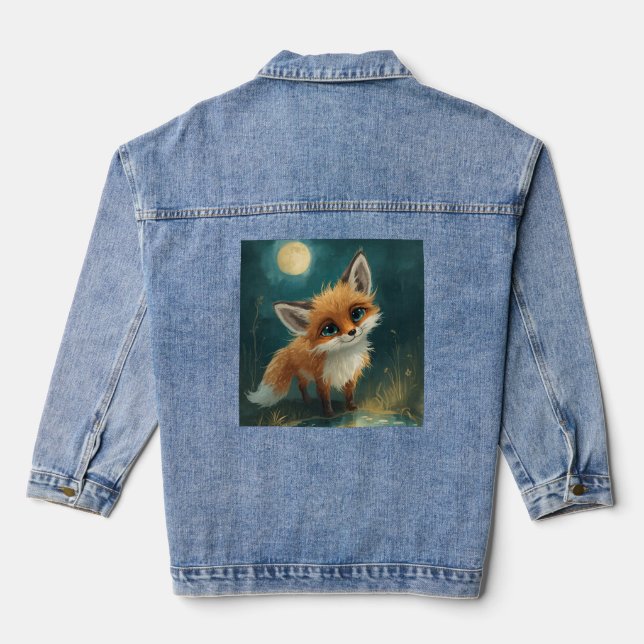 Moonlit Fox, Night Forest T-Shirt Jeansjacke (Rückseite)