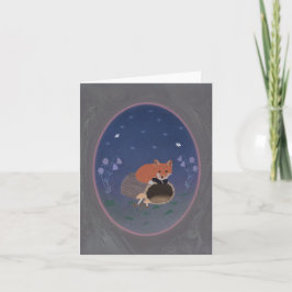 Moonlit Fox on Woodland Log Small Greeting Card Dankeskarte
