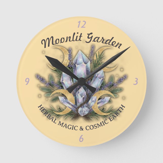 Moonlit Garden Crystal Bouquet - Herbal Magic Runde Wanduhr (Vorderseite)