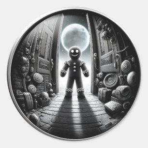 Moonlit Gingerbread Besucher vor der Tür Fisheye Runder Aufkleber