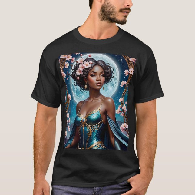 Moonlit Goddess in Bloom Fantasy T-Shirt (Vorderseite)