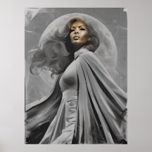 Moonlit Goddess Poster - Schwarz-Weiß-Portrait