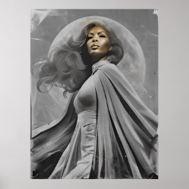 Moonlit Goddess Poster - Schwarz-Weiß-Portrait
