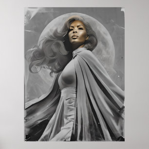 Moonlit Goddess Poster - Schwarz-Weiß-Portrait