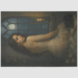 Moonlit Gotische Dame mit schwarzer Katze - Hexe Seidenpapier