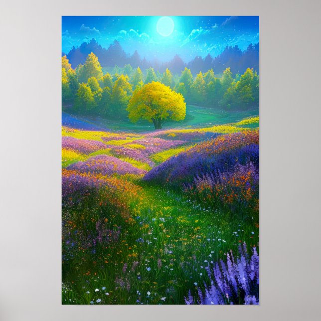 Moonlit Grassy Field Poster (Vorne)