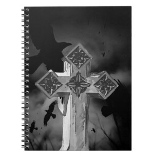 Moonlit GraveYard Gothic Cross mit Krähen Notizblock