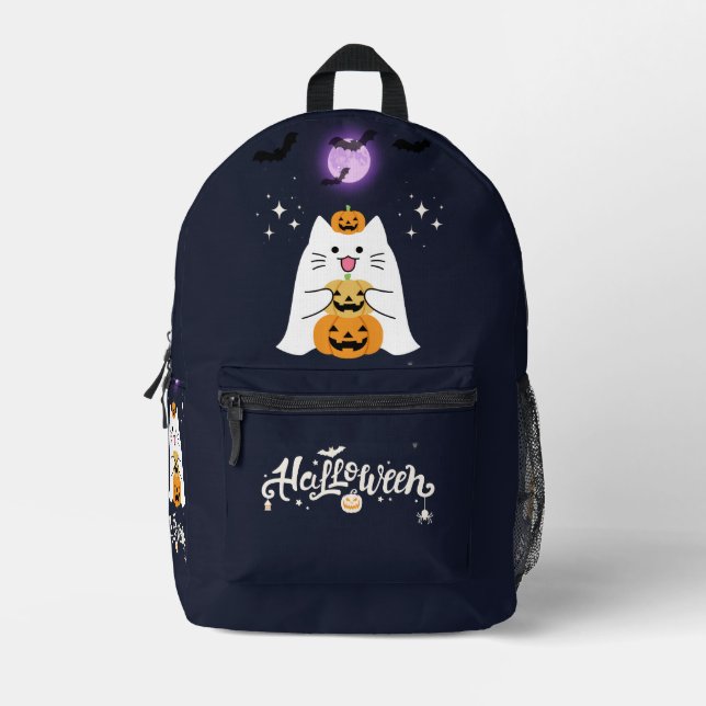 Moonlit Halloween Cat – Spooky & Sweet Night Bedruckter Rucksack (Vorderseite)