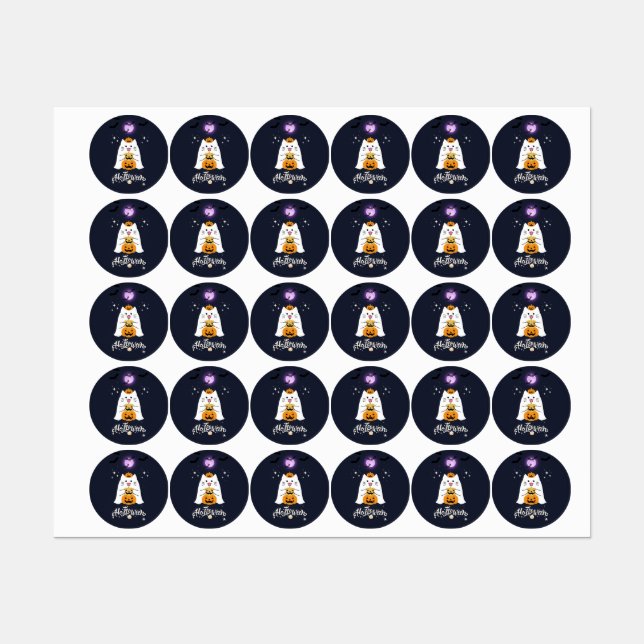 Moonlit Halloween Cat – Spooky & Sweet Night Etiketten (Blatt)