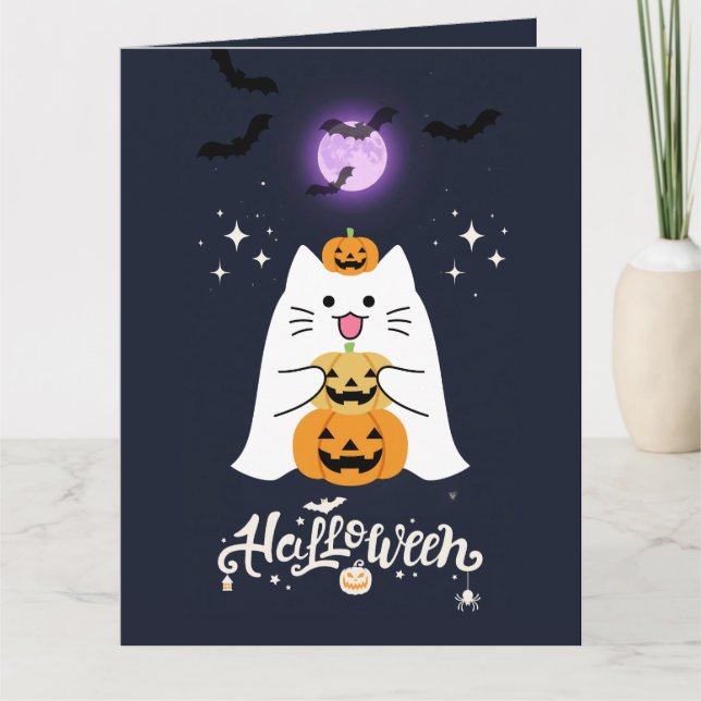 Moonlit Halloween Cat – Spooky & Sweet Night Karte (Vorderseite)