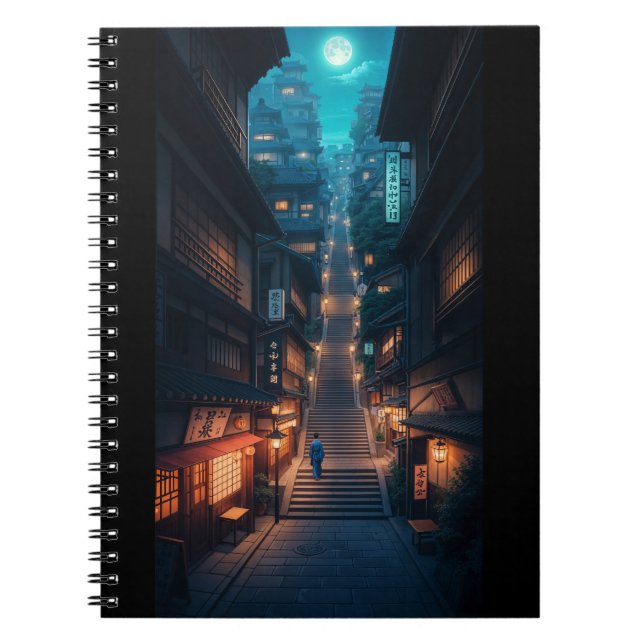 Moonlit Japanese Street Notizblock (Vorderseite)