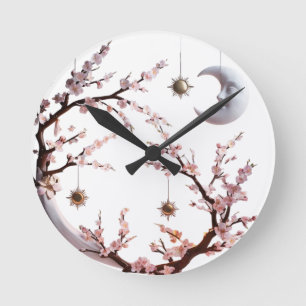 Moonlit Kirschblüten - Elegante Kunst Runde Wanduhr