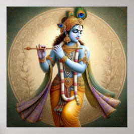 Moonlit Krishna Kunst: Flute Gottheit, Spirituelle Poster