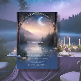 Moonlit Lake Forest Fantasy Hochzeitsmenü Einladung