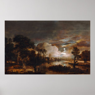 Moonlit Landschaft von Aert Van der Neer (1647) Poster