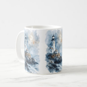 Moonlit Lighthouse an der Rocky Coastline Kaffeetasse