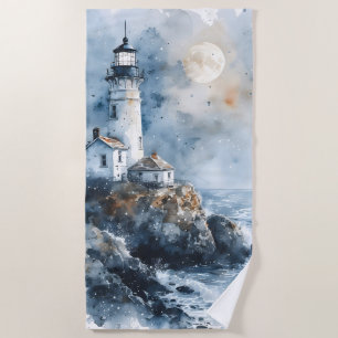 Moonlit Lighthouse an der Rocky Coastline Strandtuch