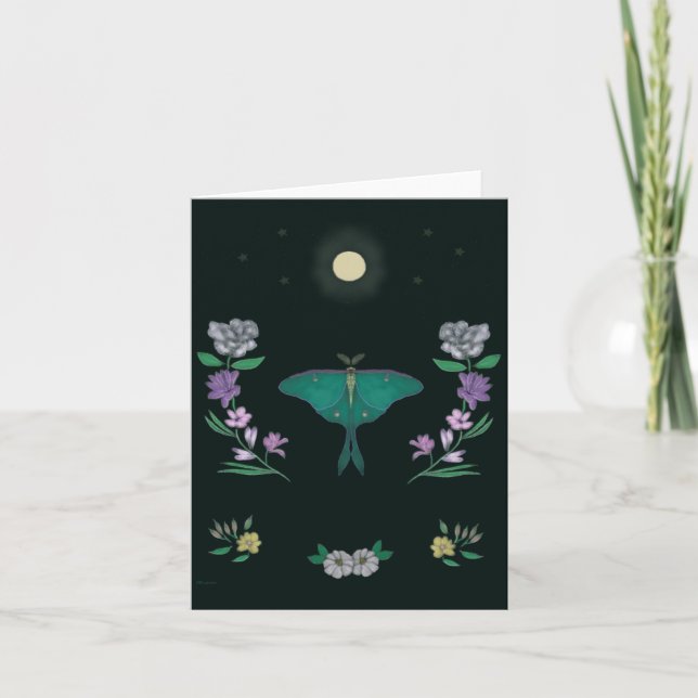 Moonlit Luna Moth Garden Small Greeting Card Dankeskarte (Vorderseite)