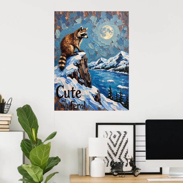 Moonlit Majestät: Raccoon Über dem Snowy Lake Poster (Heimbüro)