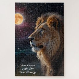 Moonlit Majestät - Regal Lion Under a Starry Sky Puzzle