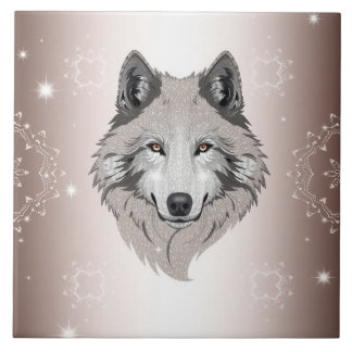 "Moonlit Majestät: Schimmerende Wolf Keramik Tile Fliese