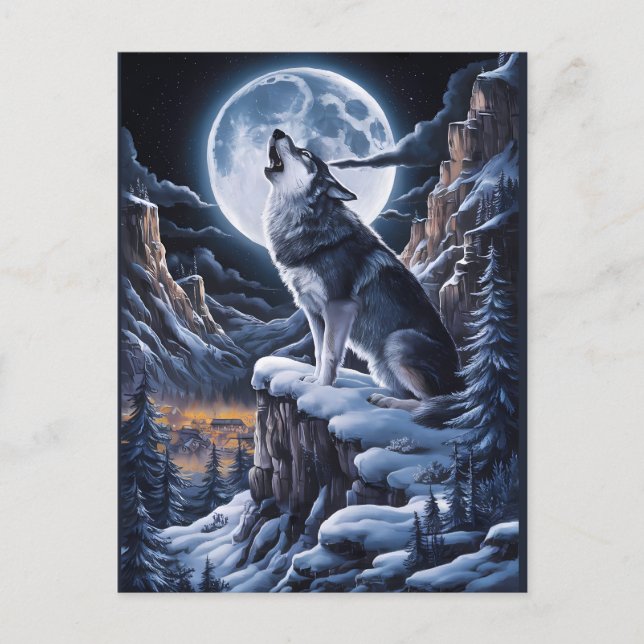 Moonlit Majestät: Wolf auf dem Berg Postkarte (Vorderseite)