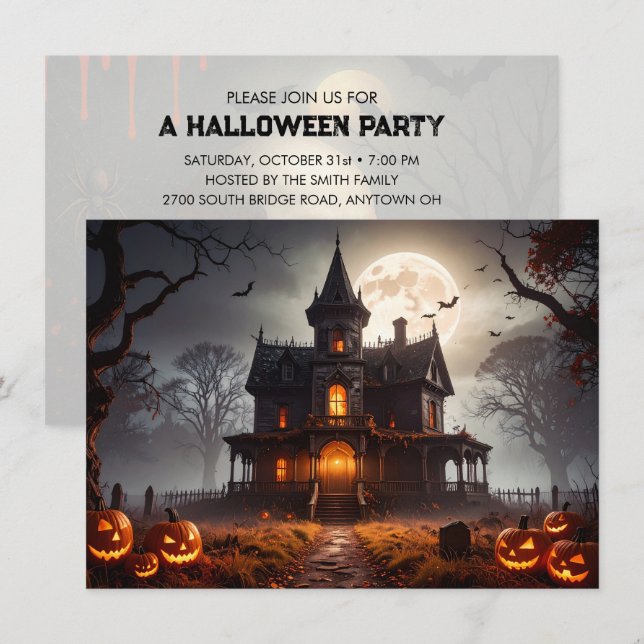 Moonlit Mansion Halloween-Party Einladung (Vorne/Hinten)