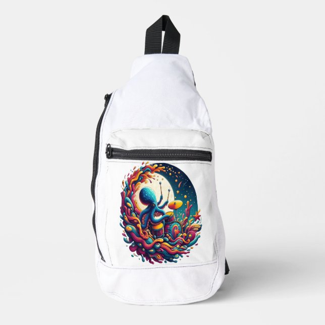 Moonlit Melodies Octopus Drummer Crossbody Bag (Vorderseite)