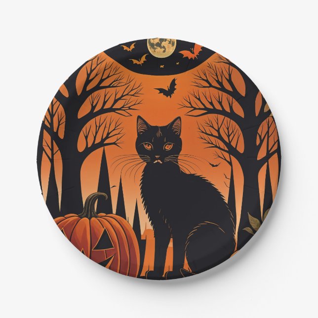 Moonlit Meow Pappteller (Vorderseite)