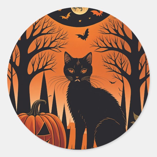 Moonlit Meow Runder Aufkleber (Vorderseite)