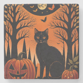 Moonlit Meow Steinuntersetzer