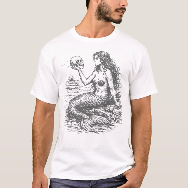 Moonlit Mermaid and Skull T-Shirt (Vorderseite)
