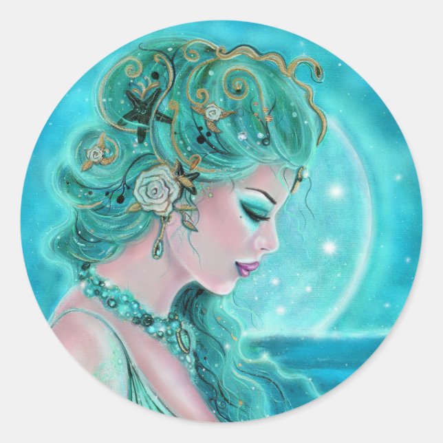 Moonlit Mermaid von Renee Lavoie Runder Aufkleber (Vorderseite)