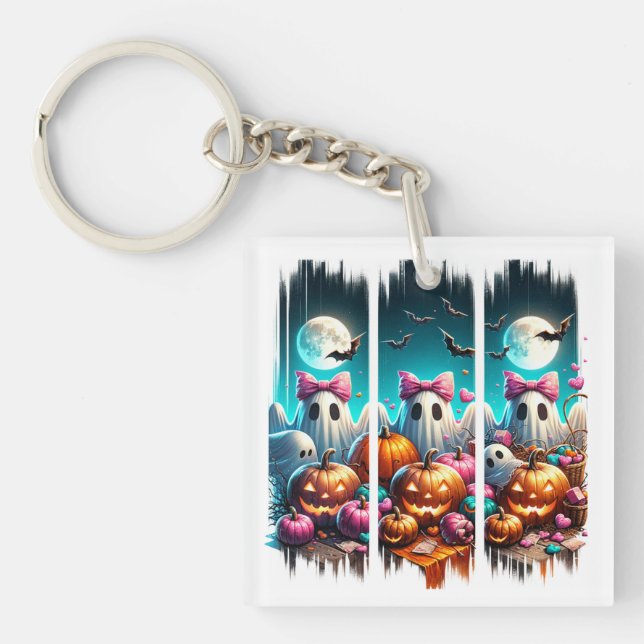 Moonlit Mischief - Geister in rosa Bögen Schlüsselanhänger (Vorderseite)