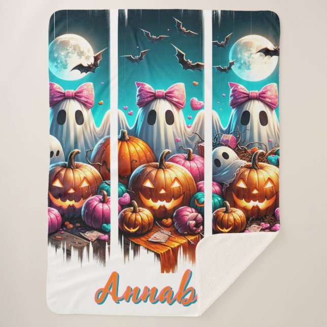 Moonlit Mischief - Geister in rosa Bögen Sherpadecke (Vorderseite)