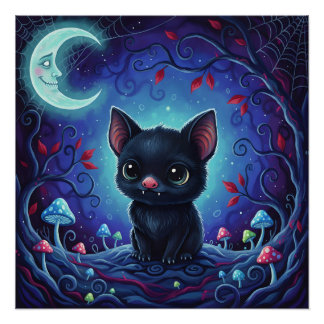 Moonlit Mischief - Whimsical Forest Bat Hybrid Poster