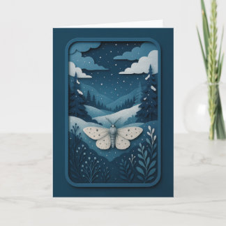 Moonlit Moth in Winter Forest Card Karte