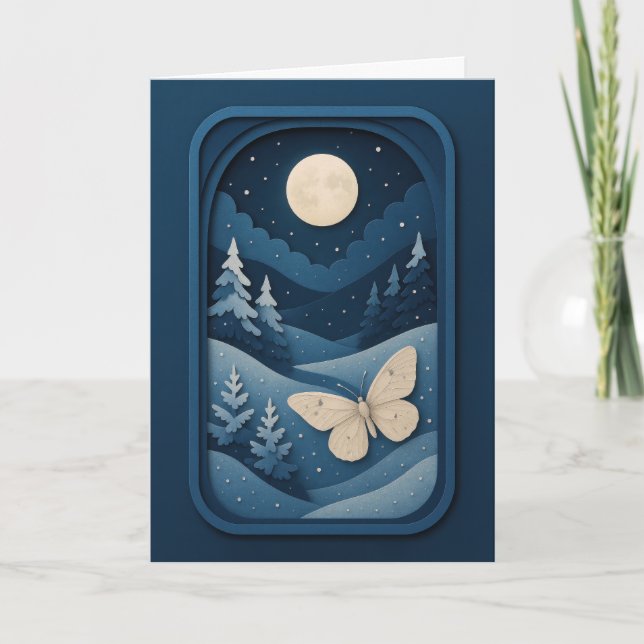 Moonlit Moth in Winter Forest Card Karte (Vorderseite)