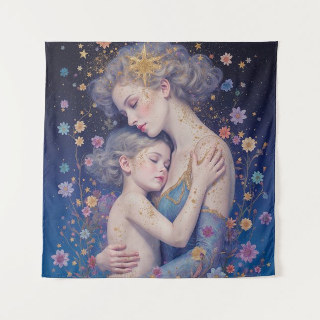 Moonlit Mother’s Embrace Tapestry Wandteppich (Vorderseite)