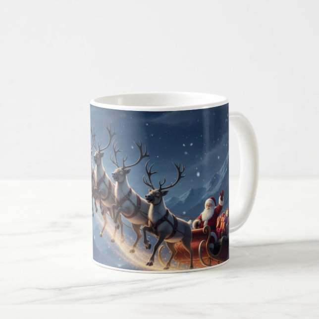 Moonlit Mountain Santa Reindeer Sleigh Christmas Kaffeetasse (VorderseiteRechts)