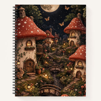 Moonlit Mushroom Village Fantasy Art Notizbuch