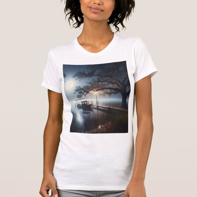 Moonlit Night of Boat on Lake T-Shirt (Vorderseite)