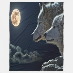 Moonlit Night Wolf Couple Fleecedecke