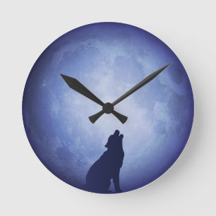 Moonlit Nights II Wall Clock (Full Moon with Wolf) Runde Wanduhr